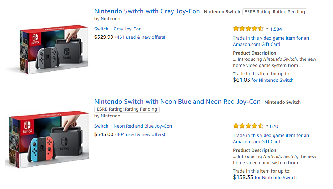 Mua máy chơi game Nintendo Switch trên Amazon