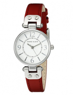 Anne Klein Women's 109443WTRD Silver-Tone White Dial and Red Leather Strap Watch